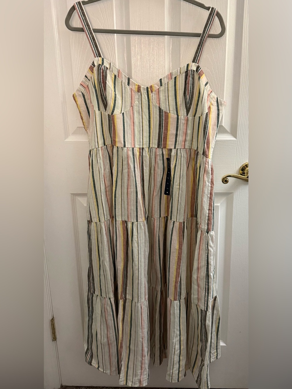 Lucky Brand Multi-Stripe Bustier Tiered Maxi Dress